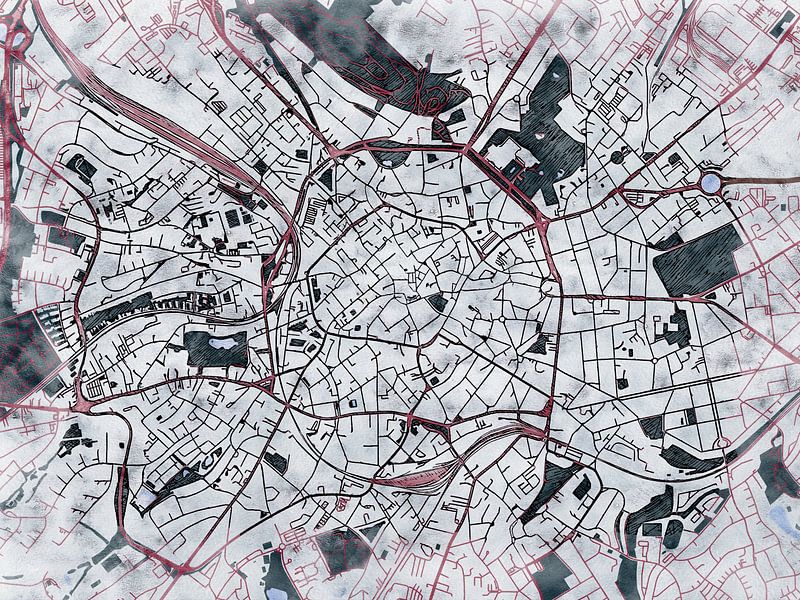 Map of Aachen with the style 'White Winter' by Maporia