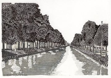 sfeertekening kanaal met bomenlaan van Gerard van Heugten