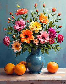 Strahlender Blumenstrauß und Zitrus-Stillleben von Artistic