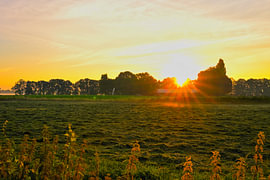 Sunrise over a mown field with soft rays of light by Vague & Form