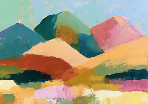 Abstract mountain landscape in bright colours