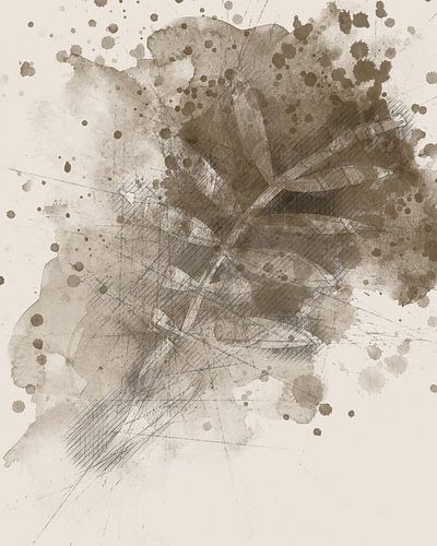 Sepia sketch with leaves