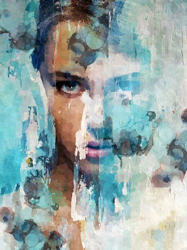 Blue | Abstract portrait woman in the colors blue, sea green, pastel