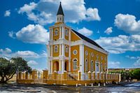 A view of a yellow church in Willemstad on Curacao