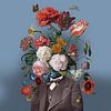 Zelfportret met bloemen 3 (blauwe achtergrond) van toon joosen