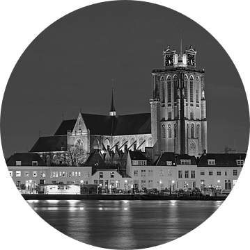 Panorama nachtfoto Grote Kerk Dordrecht zwart/wit van Anton de Zeeuw