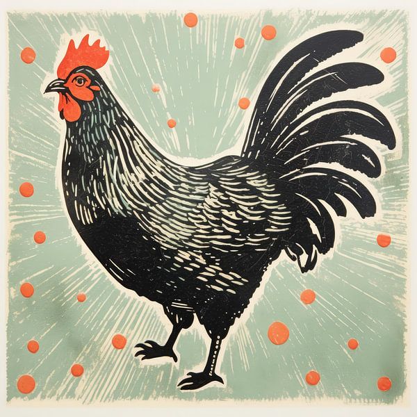 Whimsy Folk Huhn mit korallenroten Punkten von Aloke Design