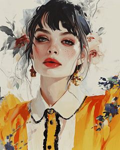 Anne, bunte Illustration eines Mädchens mit Blumen im Haar