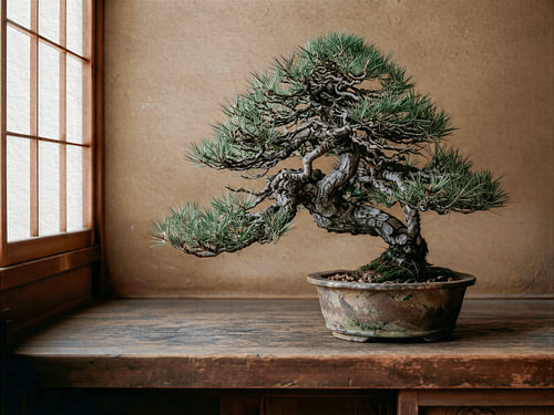 Japanse Bonsai in Wabi-Sabi Interieur met shoji raam