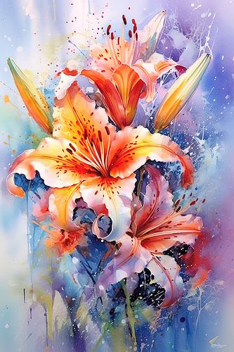 abstract aqaurel van een bloem/bloemen.