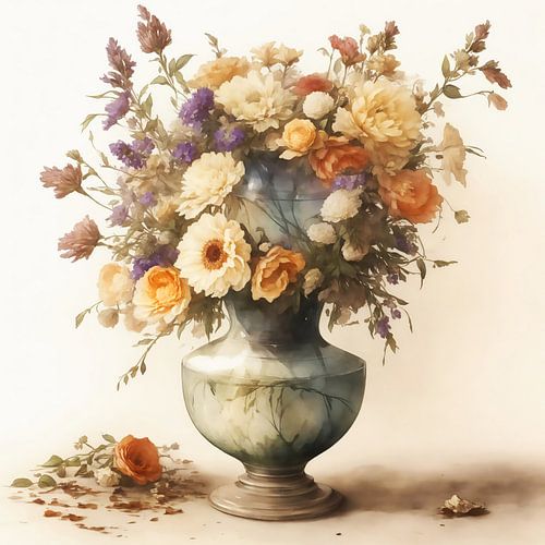 Pastelkleuren in deze vaas met bloemen van Brian Morgan