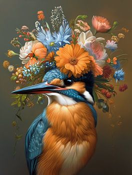 kingfisher with flowers