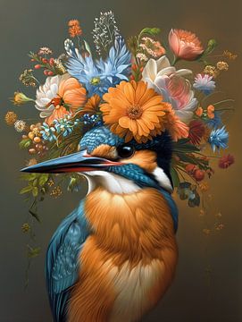 Eisvogel mit Blumen von PixelMint.
