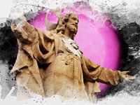 Christ statue with halo, watercolour