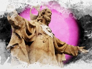 Statue du Christ avec halo, aquarelle