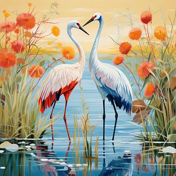 Cranes | Crane Painting by Blikvanger Schilderijen