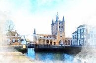 Watercolour on canvas of the Zuidhavenpoort in Zierikzee, Zeeland by Danny de Klerk thumbnail