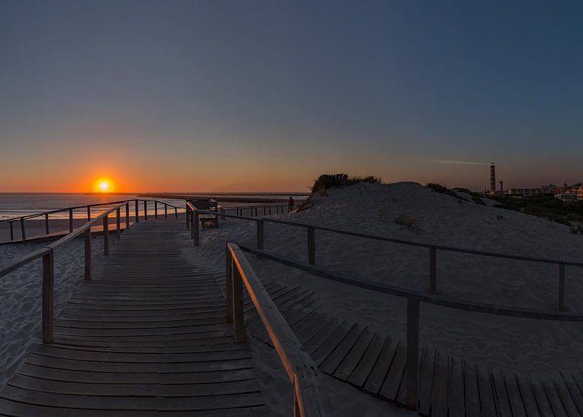 Sunset,  Praia do Paredão,  Farol da Barra, beach and lighthouse,  Praia da Barra,  Aveiro,  Beira L by Rene van der Meer