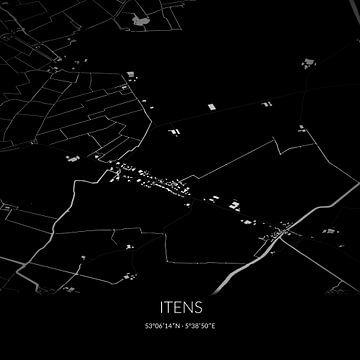 Zwart-witte landkaart van Itens, Fryslan. van Rezona