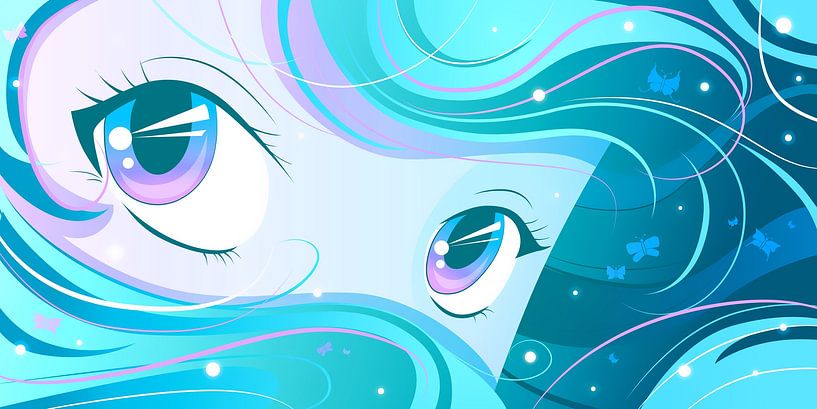 Turquoise Anime Ogen van Mixed media vector arts
