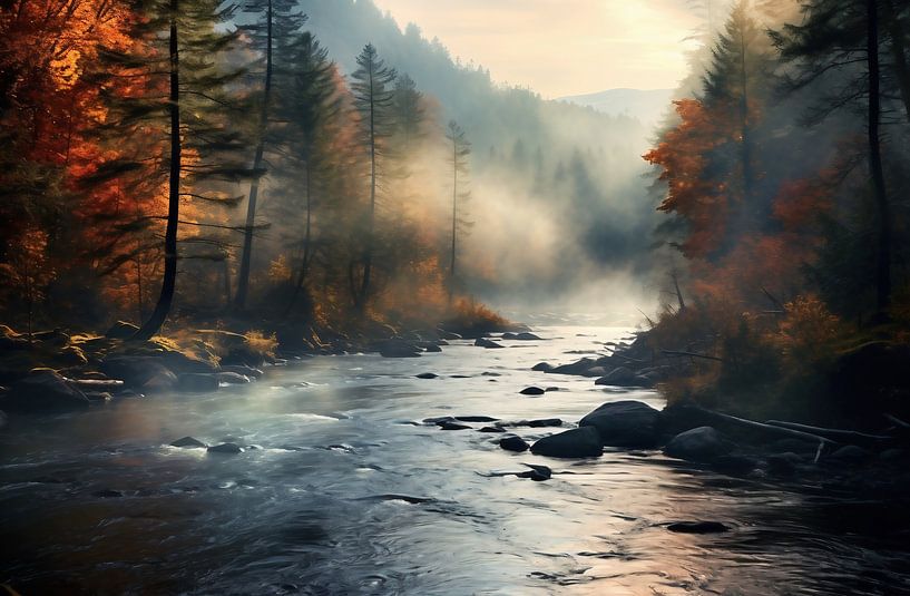 Mist bij het bergmeer van fernlichtsicht