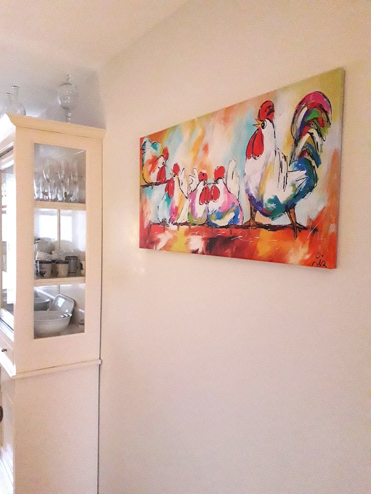 Fröhliche Hühner am Stiel  von Vrolijk Schilderij 