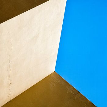 Abstract three-surface view in yellow, blue and brown