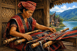 Traditioneller Ulos-Weber aus Nordsumatra von Vínculae