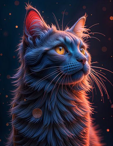Magnifique Main coon en lumière orange.