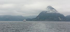 A Hurtigruten Ship in the Raftsund by Gisela Scheffbuch