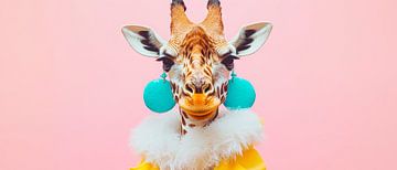 Giraffe met modieuze accessoires - Kleurrijk van Poster Art Shop