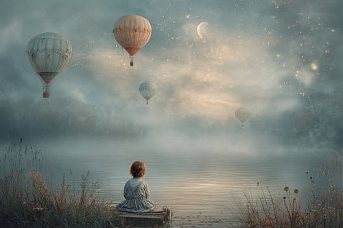 Hot Air Balloon Painting - Dreamy Fantasy Landscape