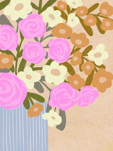 Roze bloemen in een blauwe vaas