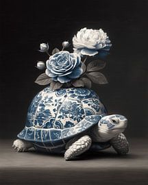 Delftblaue Schildkröte mit Blumen von PixelMint.
