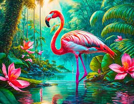 Mooie roze flamingo in een vijver