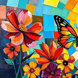 Lever de soleil abstrait - Un papillon porté par la lumière dans la mosaïque des sphères célestes - de couleur, de transformation et de présence lumineuse sur AidasignArt