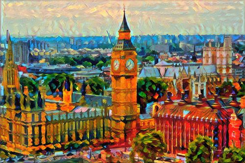 Kleurrijk Schilderij Big Ben Londen van Slimme Kunst.nl