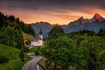Alpenglühen am Watzmann bei Berchtesgaden. von Voss Fine Art Fotografie