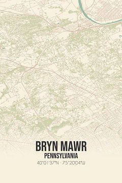 Carte ancienne de Bryn Mawr (Pennsylvanie), USA. sur Rezona