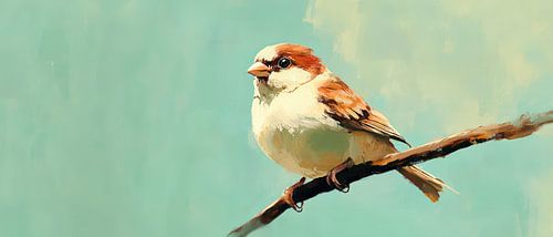 Sparrow on branch in soft light