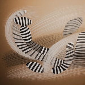 Zebrastreifen in schwarz, weiß, braun, weichen Formen und Pastellfarben.