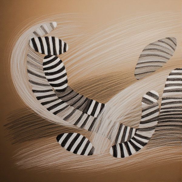 some zebra stripes art in black white brown soft shapes pastel colours. by J.a Dijkstra