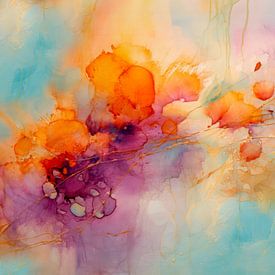 Abstract Schilderij - Turquoise Oranje Koraal Expressief Kunstwerk van Joriali Abstract