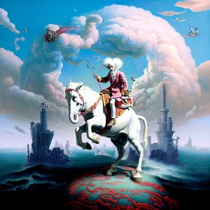 Reiter Surreal Pferd Elefant Planet Wolken Türme Geheimnis