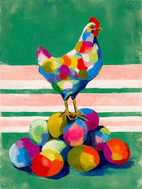 Poulet sur des rêves colorés