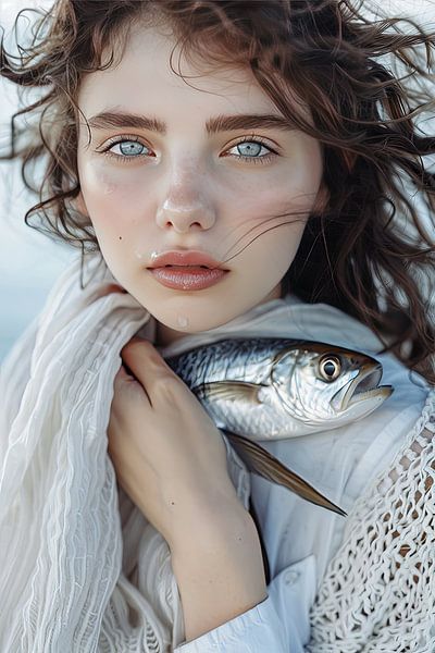 Frau mit Fisch von Egon Zitter