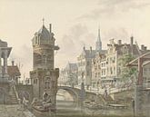 Kanal in einer Stadt mit einem kleinen Turm bei einer Steinbrücke, Jan Hendrik Verheijen von Meisterhafte Meister Miniaturansicht