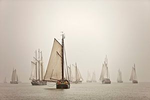 Panorama der Boote der Braunen Flotte im Nebel