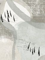 Abstract painting with pastel shades of sage green, beige and cream with textures