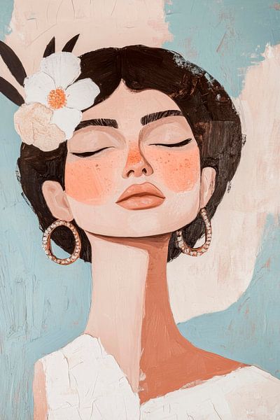 Woman with flowers and closed eyes by Poster Art Shop
